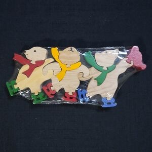 Colorful Winter Themed Islce Skating Brown Bear Puzzle Toy Holiday Winter Decor